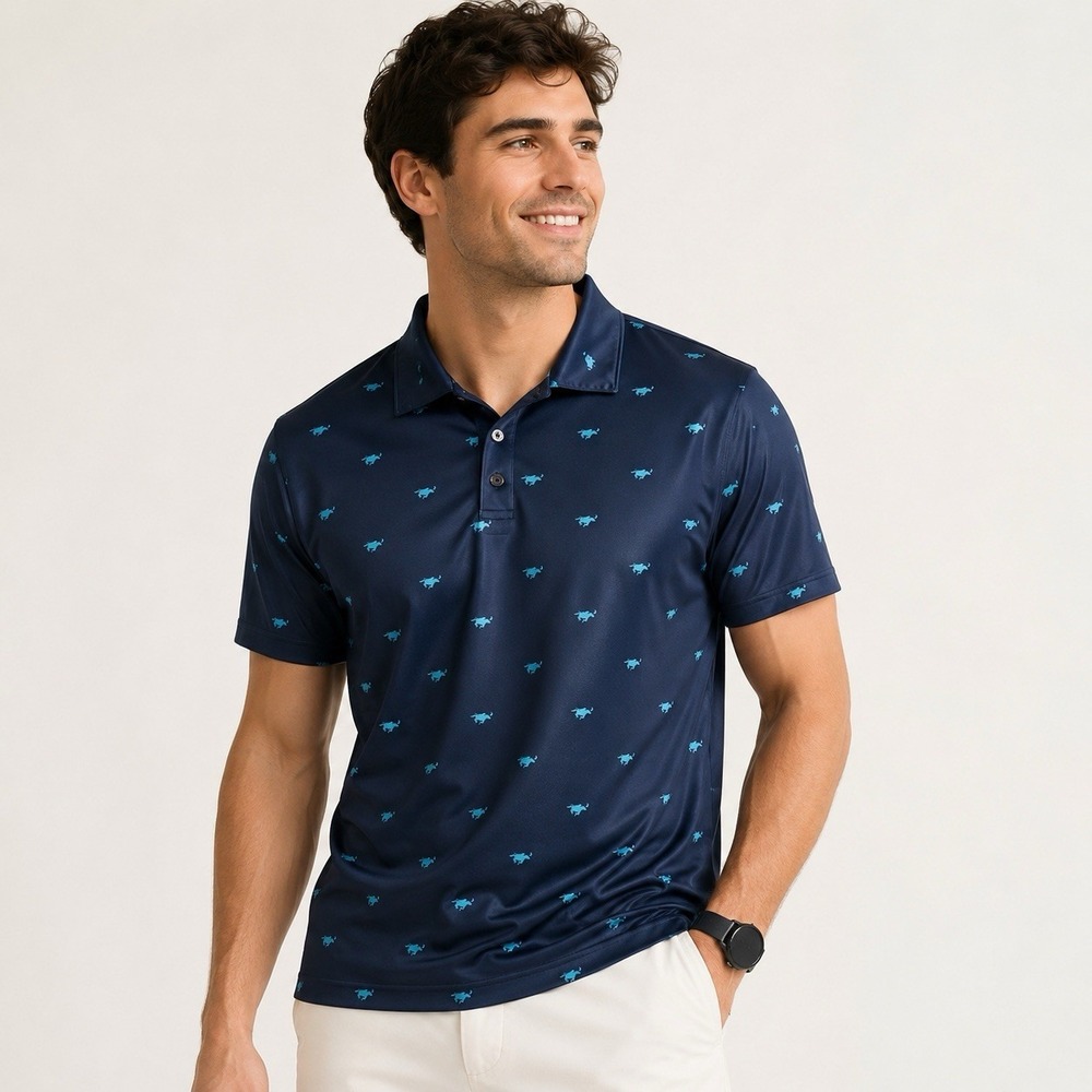 Adidas Golf Pony Polo Shirt Print Prime Men XL Navy Performance Breathable Light